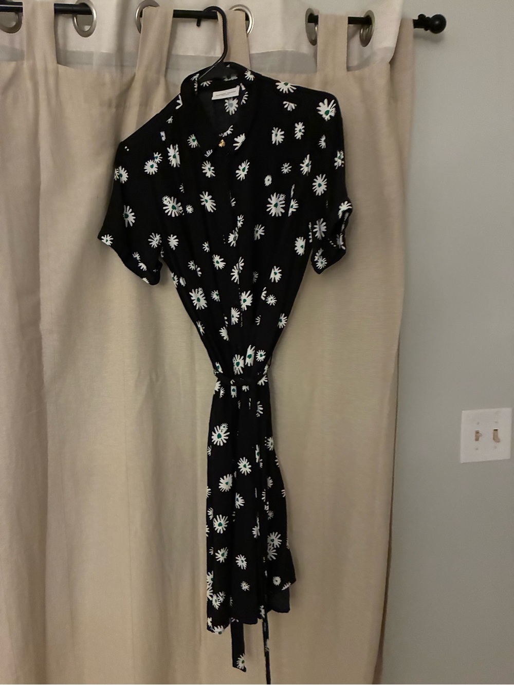 Black Fabienne Chapot Daisy Print Shirt Dress with Tie Waist